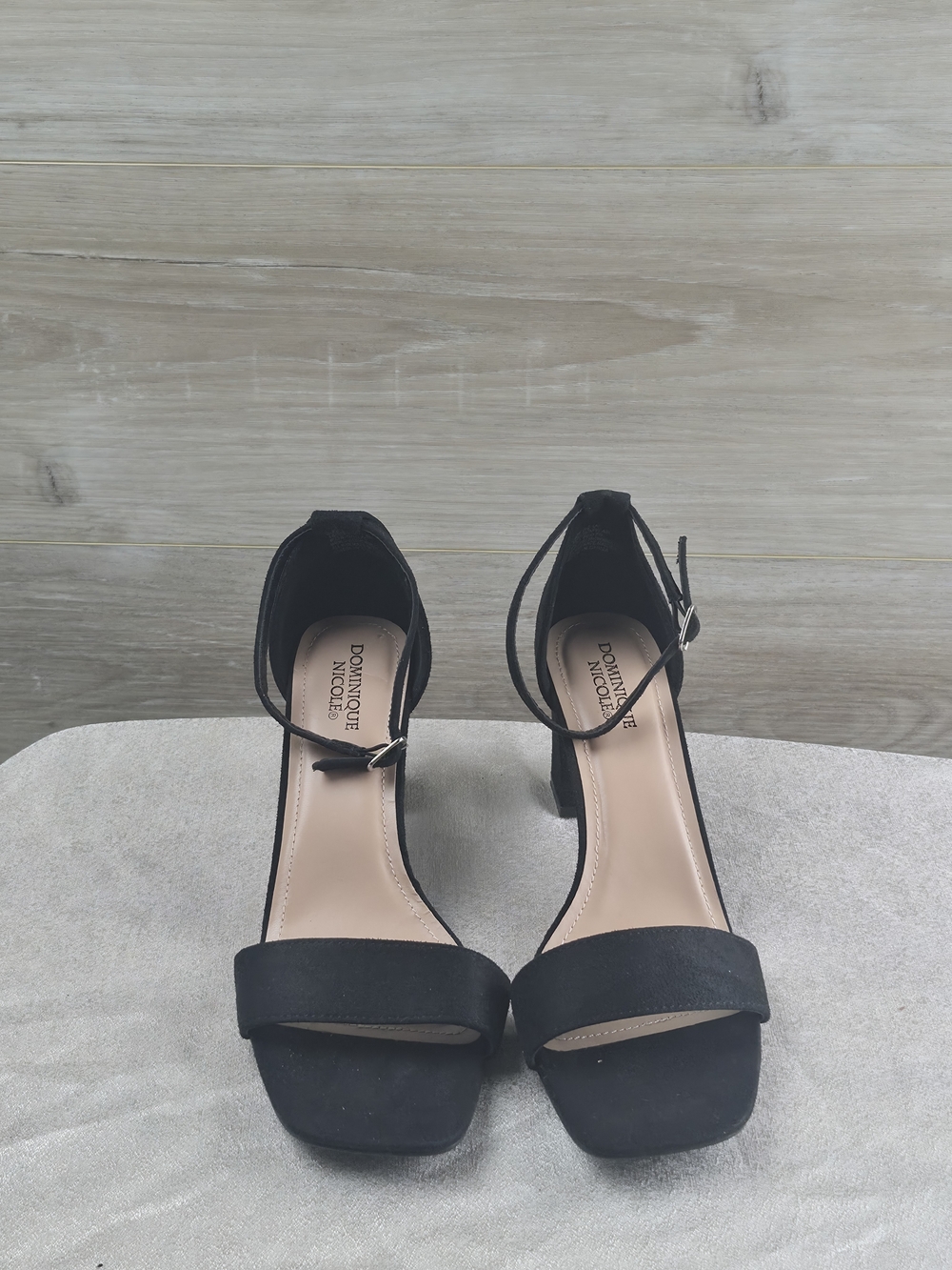 Dominique Nicole Black Suede Ankle Strap Block Heel Sandals Women's Size 8.5W‎